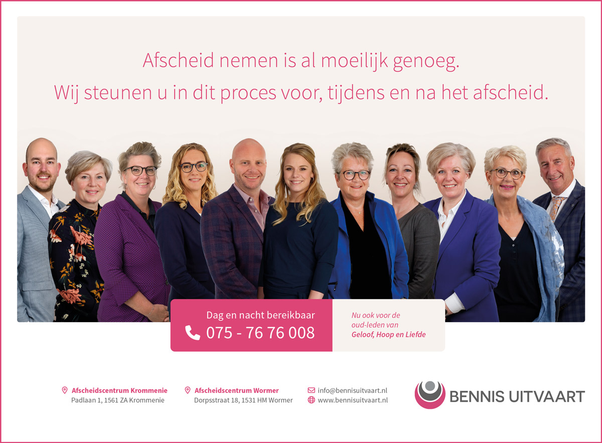Advertentie van Bennis Uitvaart voor in de krant