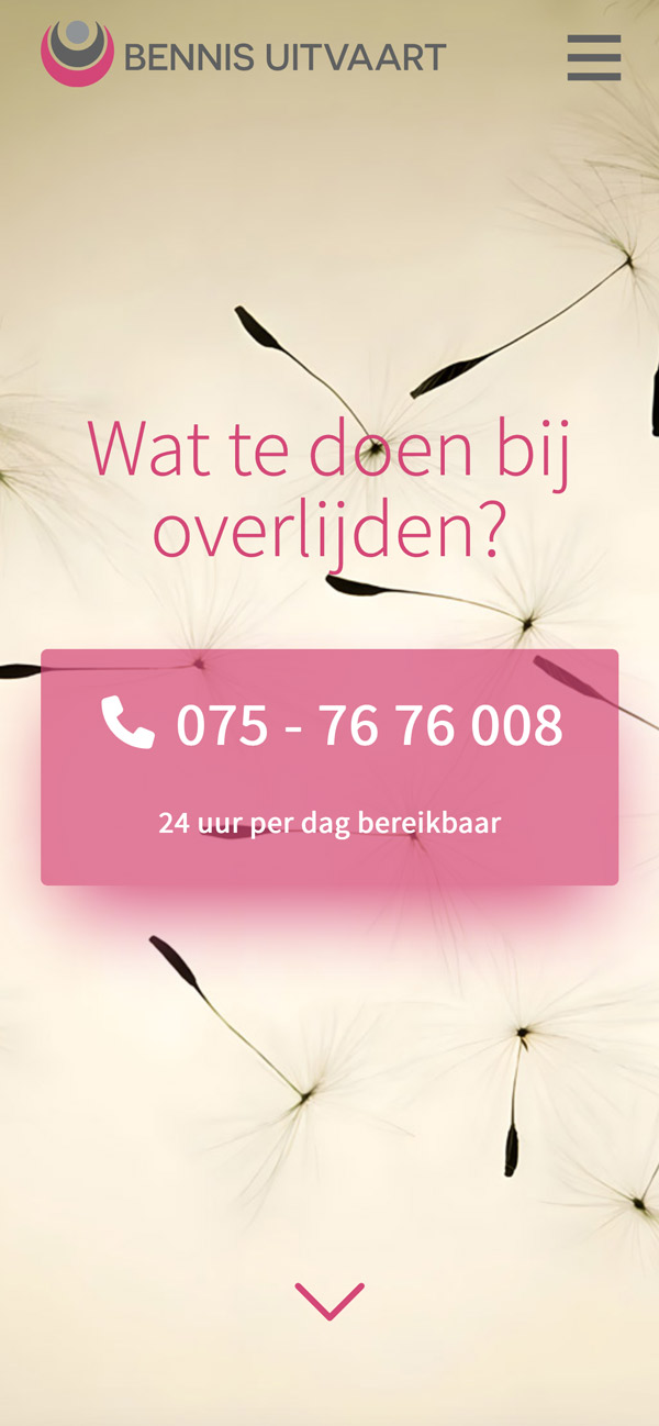Website van Bennis Uitvaart op mobiel