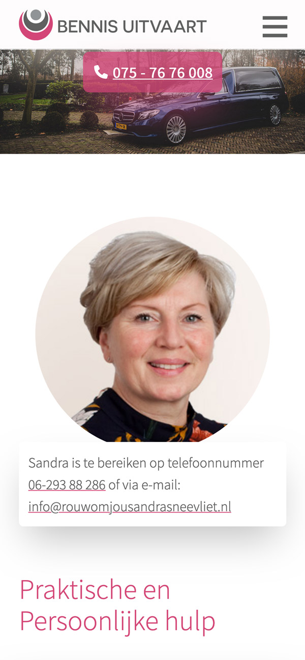 Website van Bennis Uitvaart op mobiel