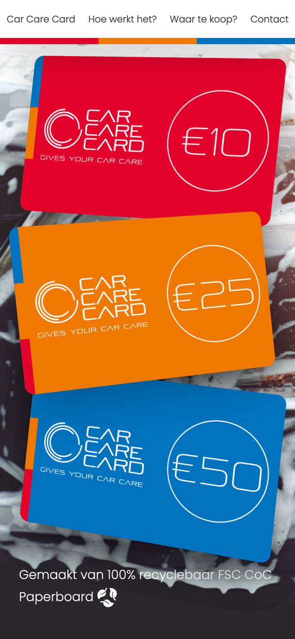 Website van Car Care Card op mobiel