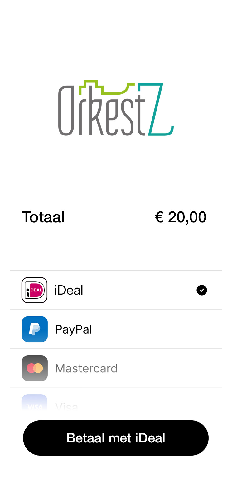 Betalen met Mollie op de website van OrkestZ